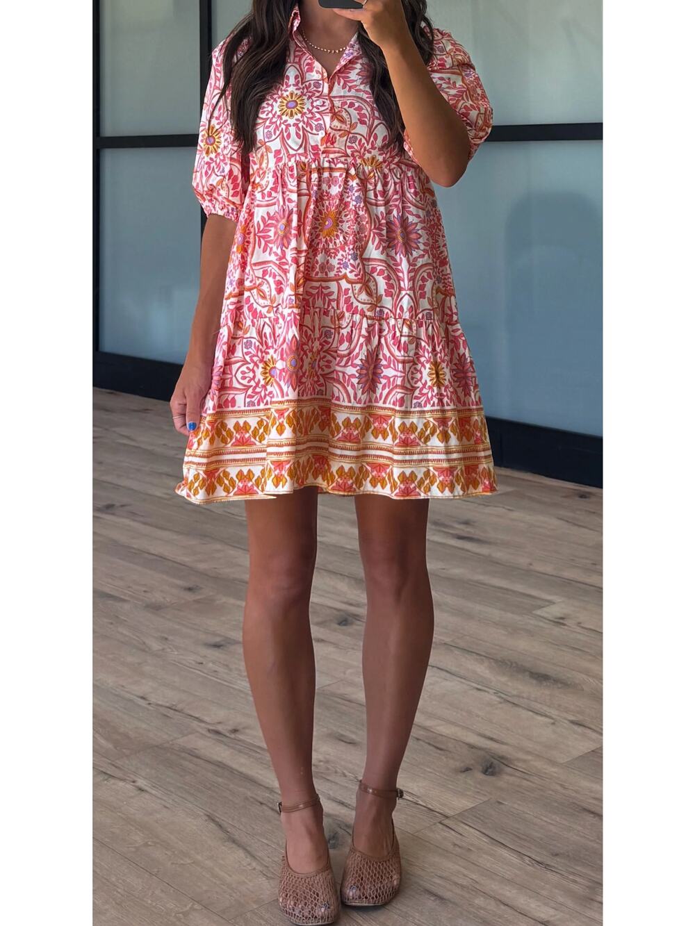 Talulah Malia Floral Puff Sleeve Tiered Mini Dress Womens Size Medium New Pink